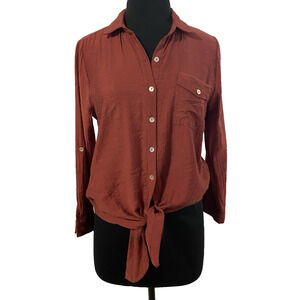 Papermoon Red Twist Knot Blouse Size Small Collared Button Up Shirt Valentines